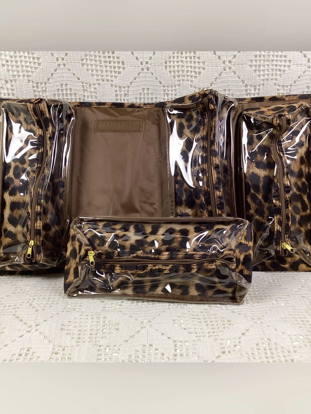 Joy Mangano Large Leopard Print Cosmetic Bag - Brown
